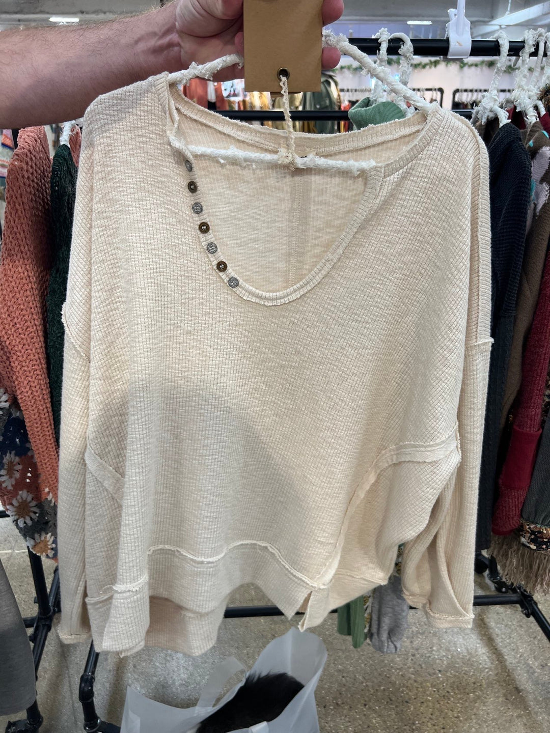 Almond Mom Henley Top